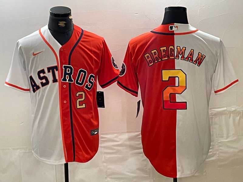 Mens Houston Astros #2 Alex Bregman White Orange Split Stitched Baseball Jerseys Dzhi